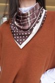 Plaid & Polka Border Triangle Silk Neckerchief Burgundy